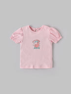 Popees Baby Girls Print Puff Sleeve Cotton T-Shirt| Pink| 9 Months to 4 Years