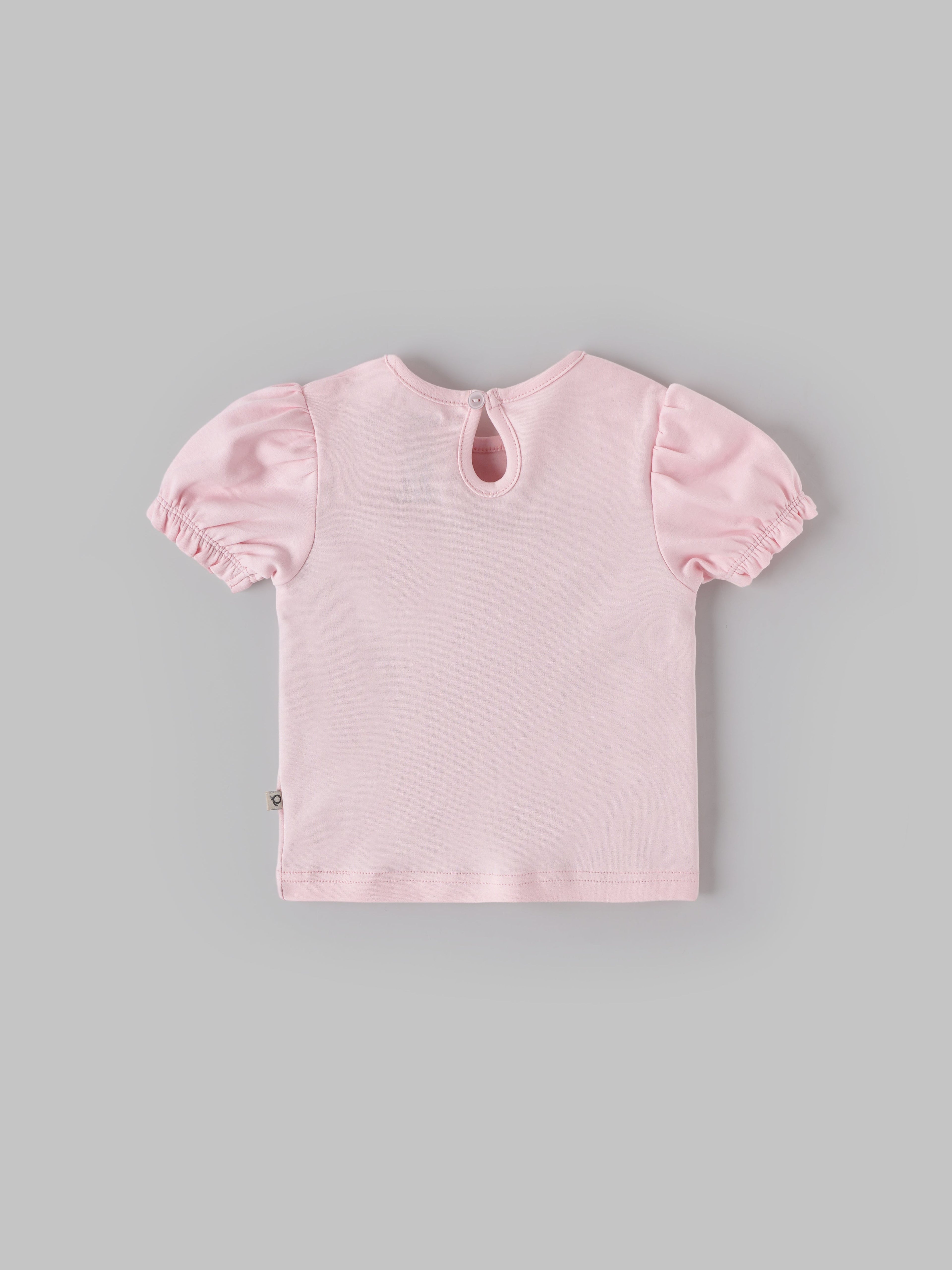Popees Baby Girls Print Puff Sleeve Cotton T-Shirt| Pink| 9 Months to 4 Years