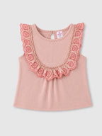 Popees Baby Girls Soft Ribbed Cotton Top with Floral Eyelet Lace Ruffle Detail | Sleeveless Top | 9 M –4 Years