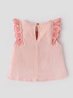 Popees Baby Girls Soft Ribbed Cotton Top with Floral Eyelet Lace Ruffle Detail | Sleeveless Top | 9 M –4 Years