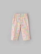 Popees Baby Girls Cotton Pants Pack of 2 | Solid & Pastel Geometric Print Elastic Waist (Size 3-36 M)