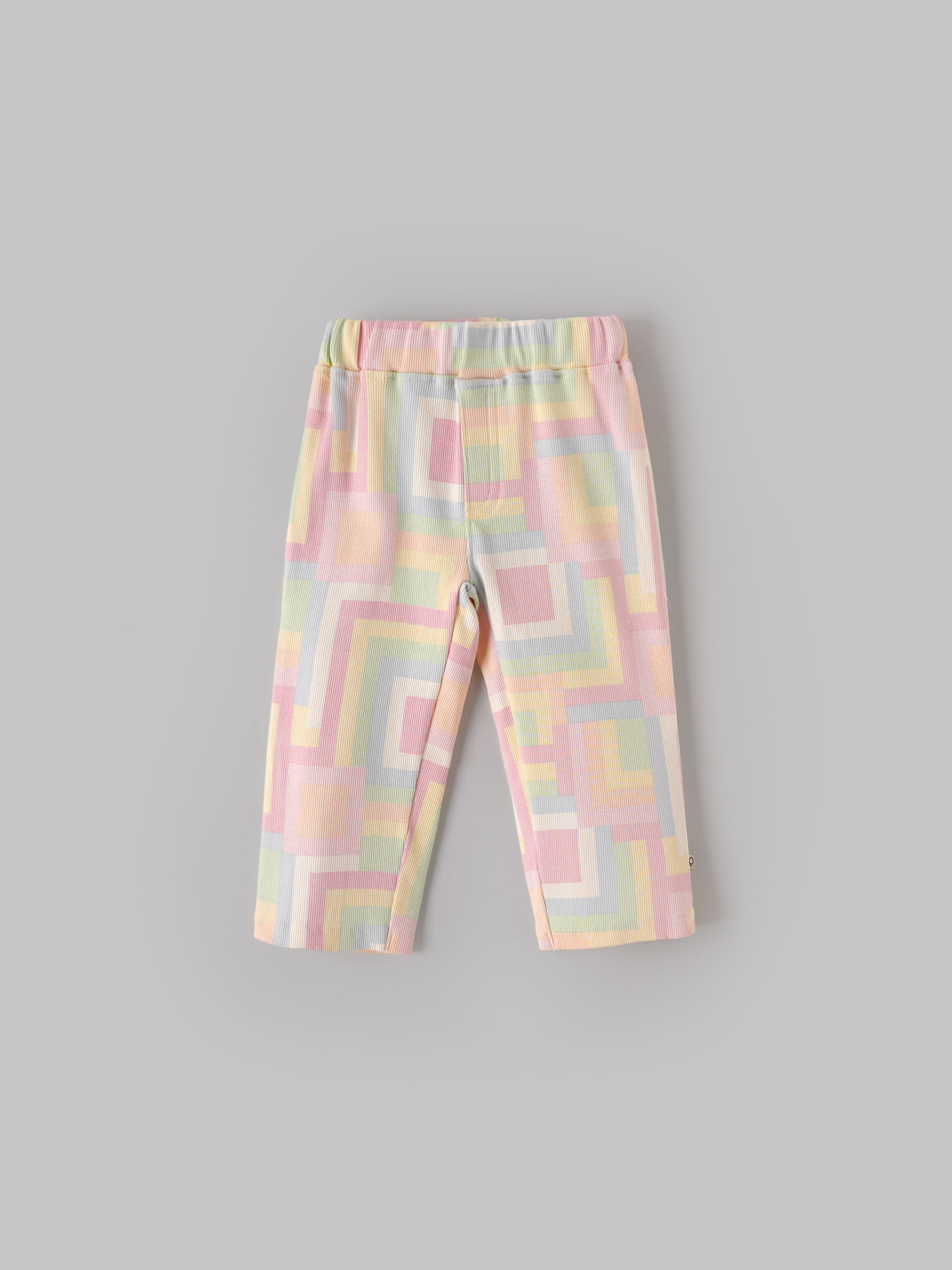 Popees Baby Girls Cotton Pants Pack of 2 | Solid & Pastel Geometric Print Elastic Waist (Size 3-36 M)