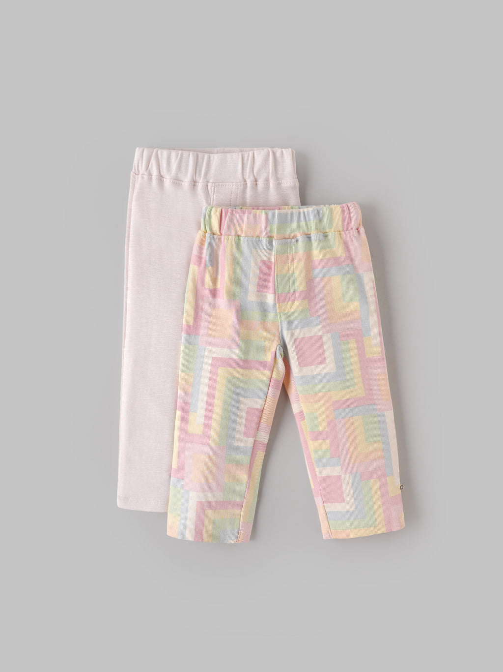 Popees Baby Girls Cotton Pants Pack of 2 | Solid & Pastel Geometric Print Elastic Waist (Size 3-36 M)