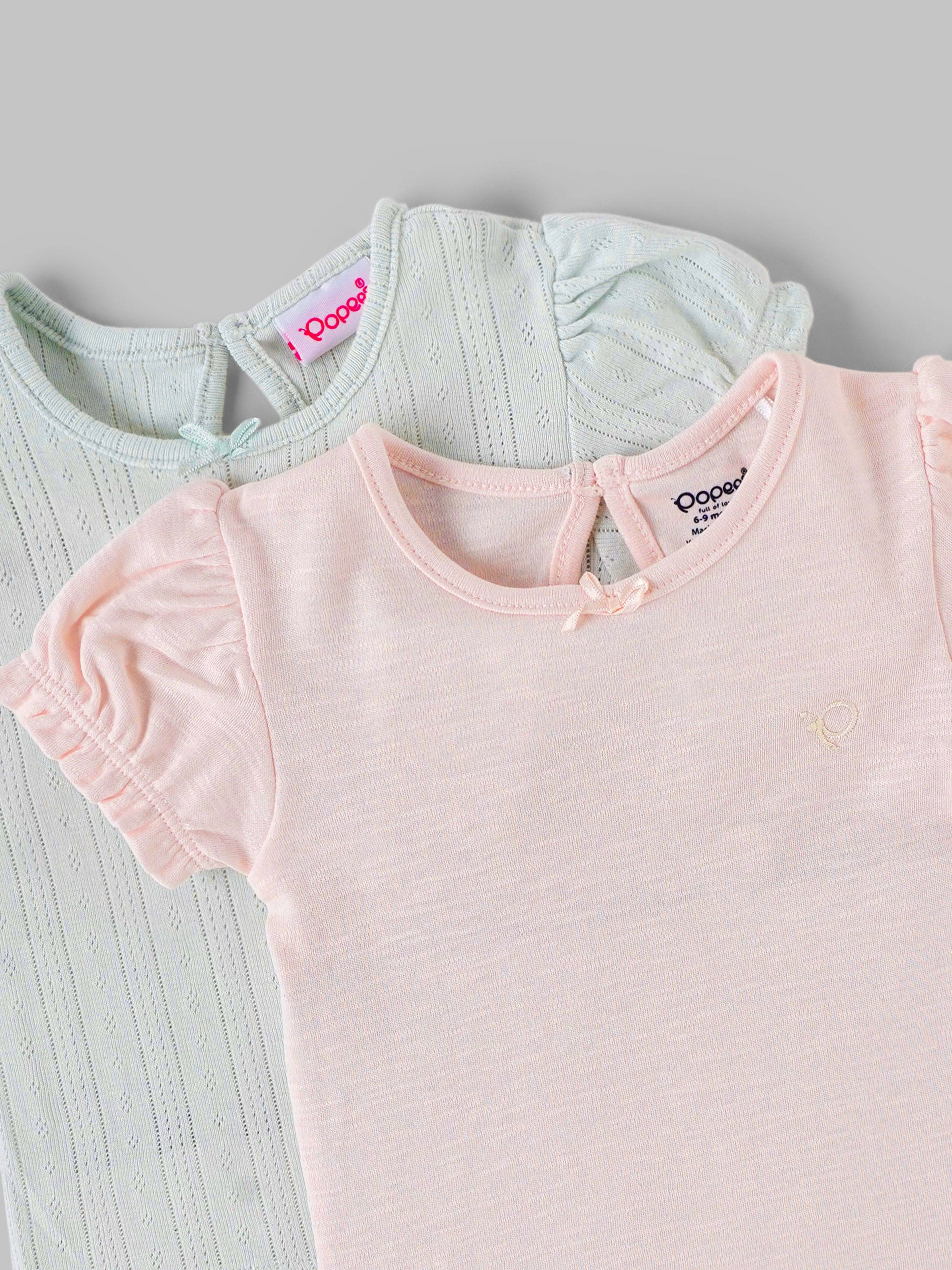Popees Baby Girls Cotton Puff Sleeve Tops |3 Months to 24 Months
