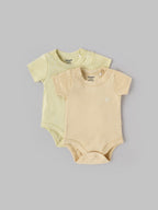 Popees Baby Boys Cotton Bodysuit Set| Yellow & Cream (Pack of 2)| Tiny Baby To 6 Months