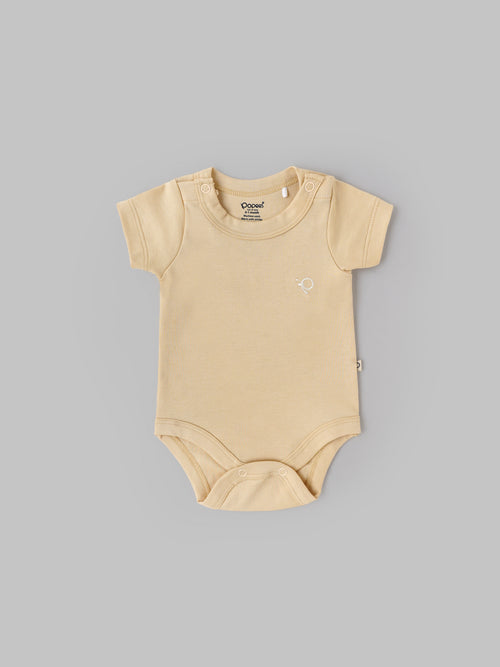 Popees Baby Boys Cotton Bodysuit Set| Yellow & Cream (Pack of 2)| Tiny Baby To 6 Months