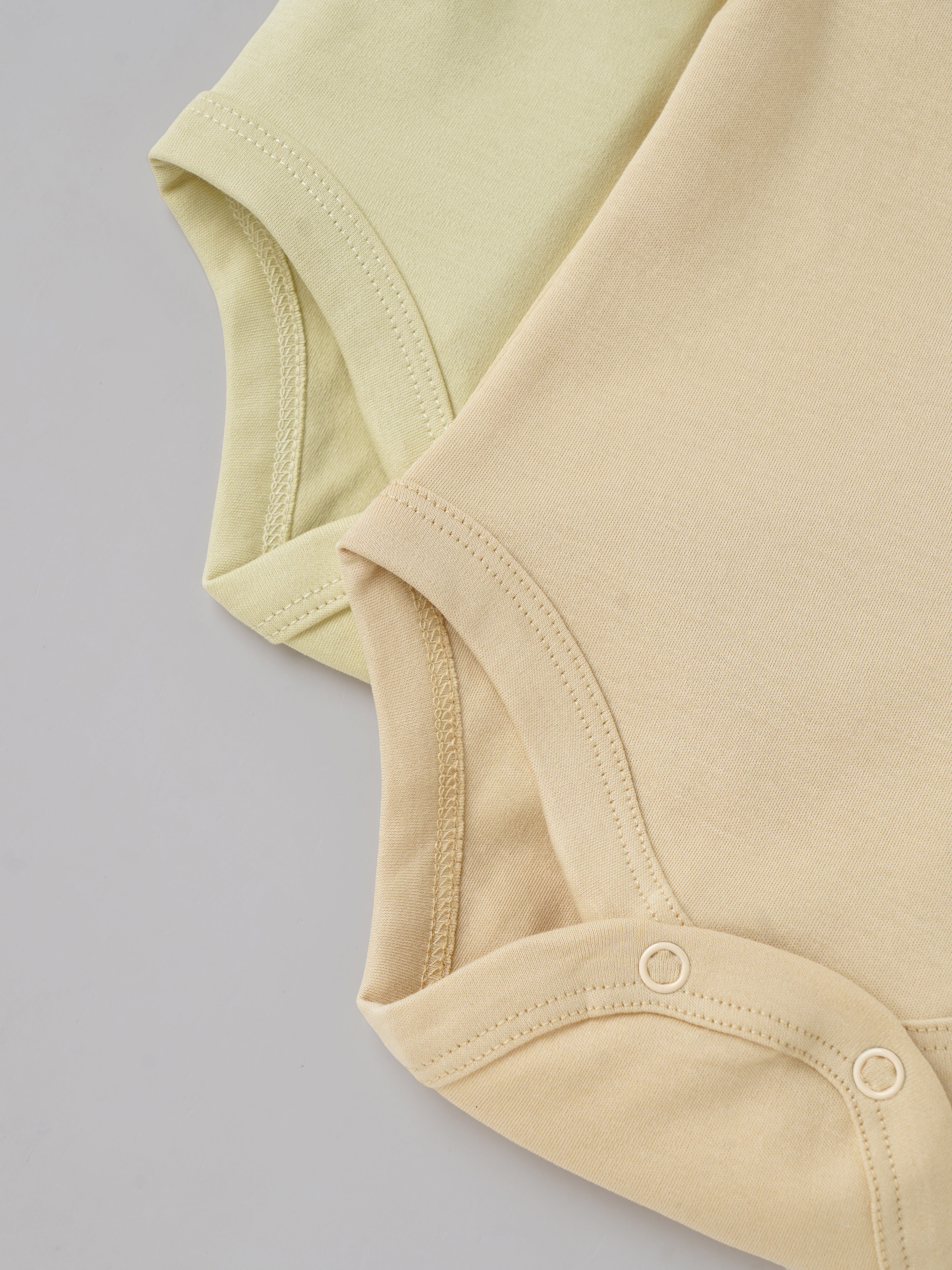 Popees Baby Boys Cotton Bodysuit Set| Yellow & Cream (Pack of 2)| Tiny Baby To 6 Months