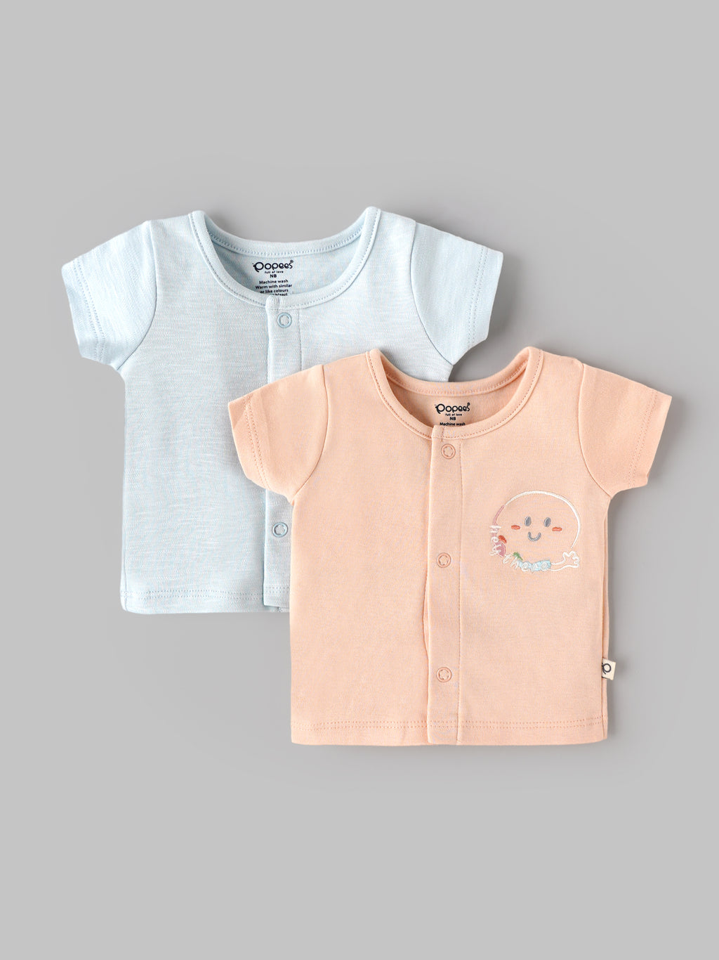 Popees Baby Boys Soft & Comfortable Printed T-Shirt Set | Pack of 2 Short Sleeve Tops with Front Button Closure | Cute Graphic Design | Everyday Casual Wear | NB–6 Months