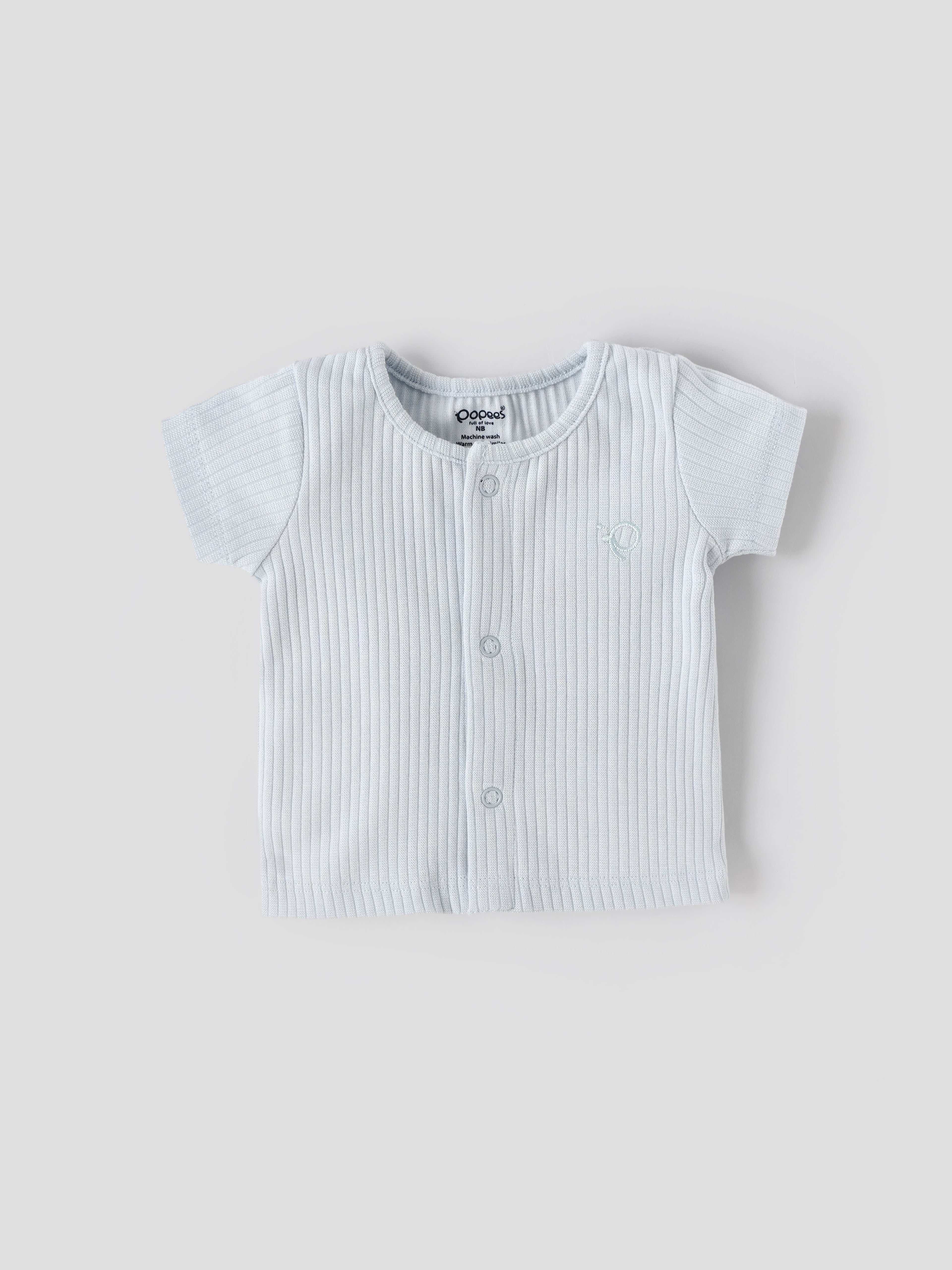 Popees Baby Boys Pack of 2 Printed & Solid T-Shirts| NB–6 Months| Soft Cotton Blend, Front Snap Closure