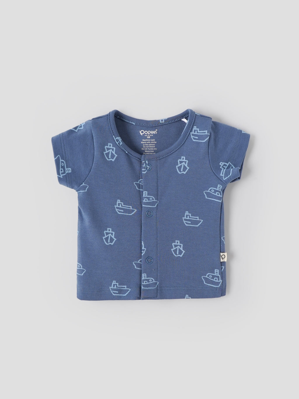 Popees Baby Boys Pack of 2 Printed & Solid T-Shirts| NB–6 Months| Soft Cotton Blend, Front Snap Closure