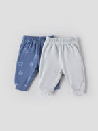Popees Baby Boys Pack of 2 Cotton Pants| Newborn–9 Months| Soft Elastic Waist, Printed & Solid