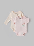 Popees Baby Girls Cotton Bodysuit Set (Pack of 2) |Soft Infant Onesie Romper, Full & Short Sleeve – Floral Print (Tiny Baby, Newborn to 6 Months)