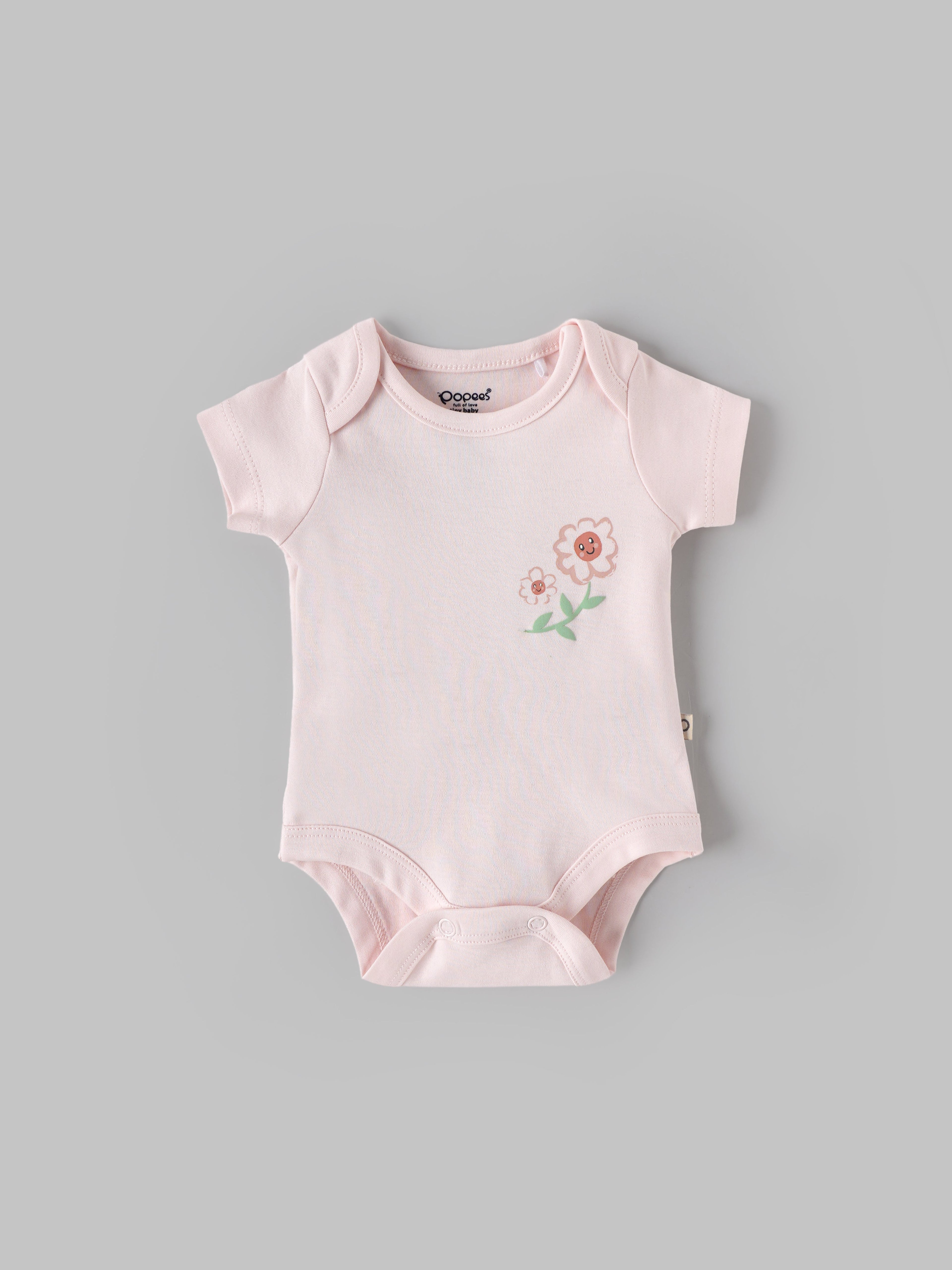Popees Baby Girls Cotton Bodysuit Set (Pack of 2) |Soft Infant Onesie Romper, Full & Short Sleeve – Floral Print (Tiny Baby, Newborn to 6 Months)
