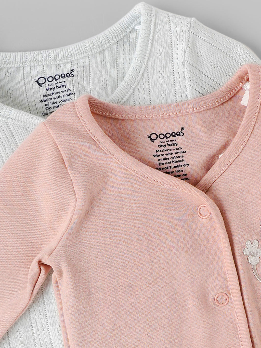 Popees Baby Girls Cotton Front Open Jabla Pack of 2| Tiny Baby, Newborn to 6 Months