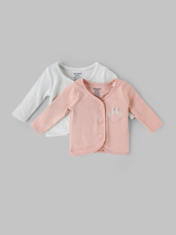 Popees Baby Girls Cotton Front Open Jabla Pack of 2| Tiny Baby, Newborn to 6 Months