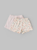 Popees Baby Girls Cotton Shorts Pack of 2 |Soft Solid & Floral Pull-On Shorts with Elastic Waist |Newborn–9 Months