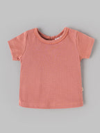 Popees Baby Girls Soft & Stylish 2-Piece Top Set | Ribbed Peach Top & Printed Ruffle Sleeve Button| 0-9 Months