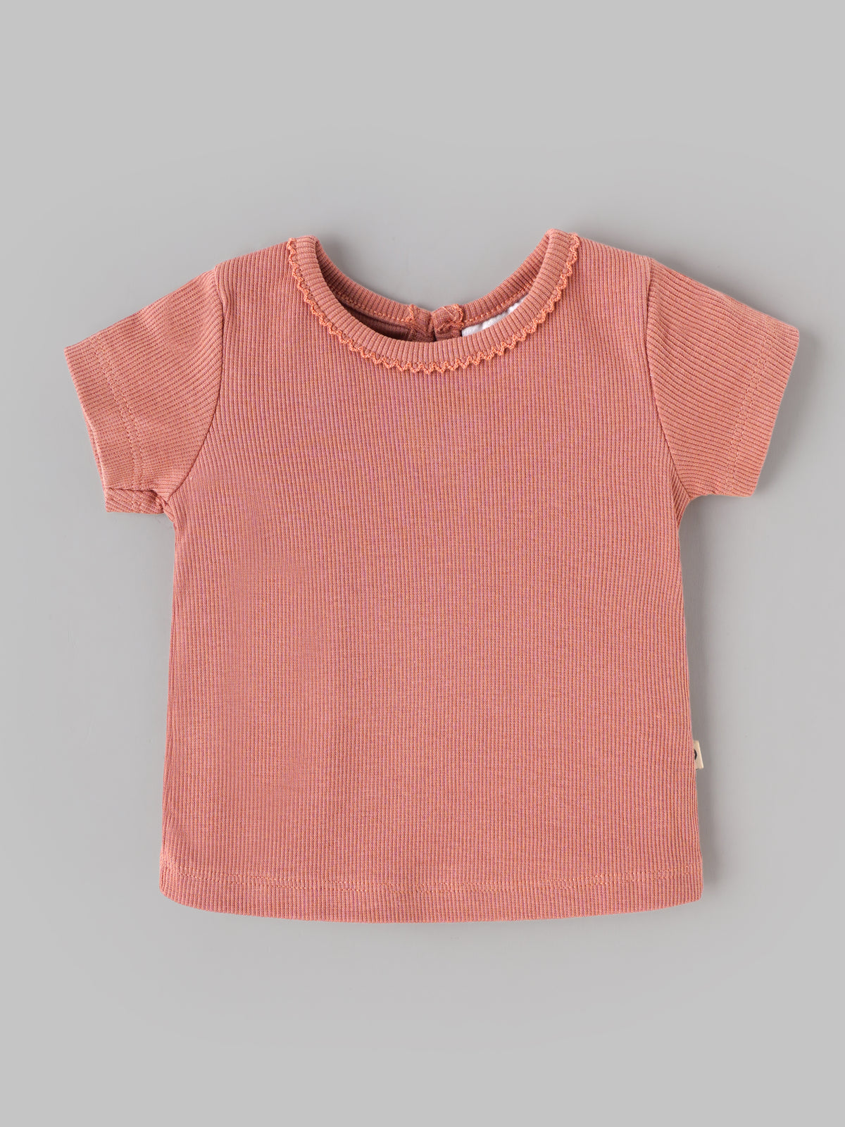 Popees Baby Girls Soft & Stylish 2-Piece Top Set | Ribbed Peach Top & Printed Ruffle Sleeve Button| 0-9 Months