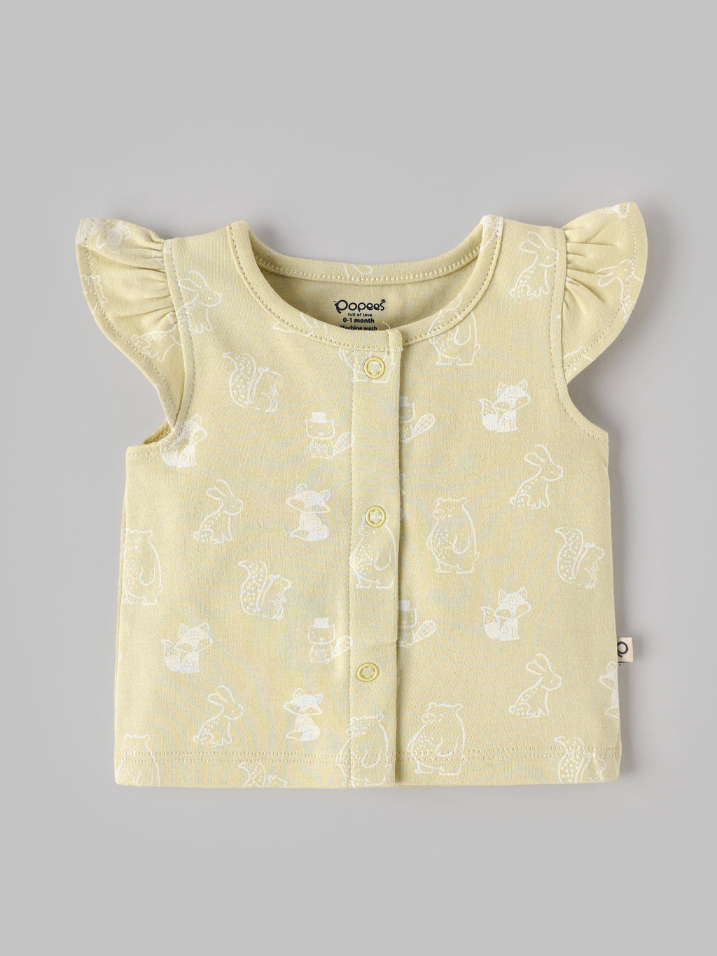 Popees Baby Girls Soft & Stylish 2-Piece Top Set | Ribbed Peach Top & Printed Ruffle Sleeve Button| 0-9 Months