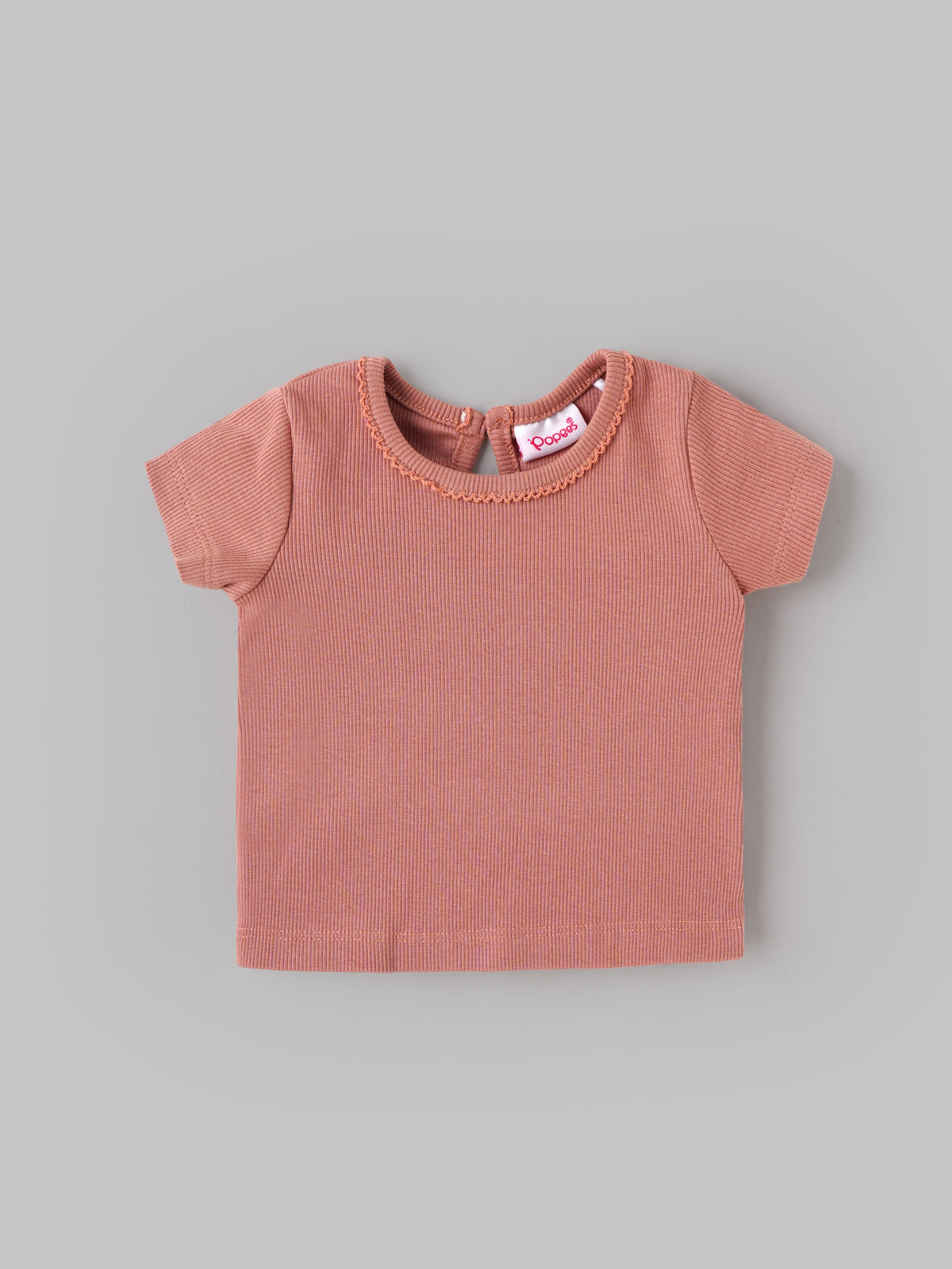 Popees Baby Girls 2-Piece T-Shirt Set | Rust Ribbed Half Sleeve Top and Printed Sleeveless Front-Open Top| 0-9 Months