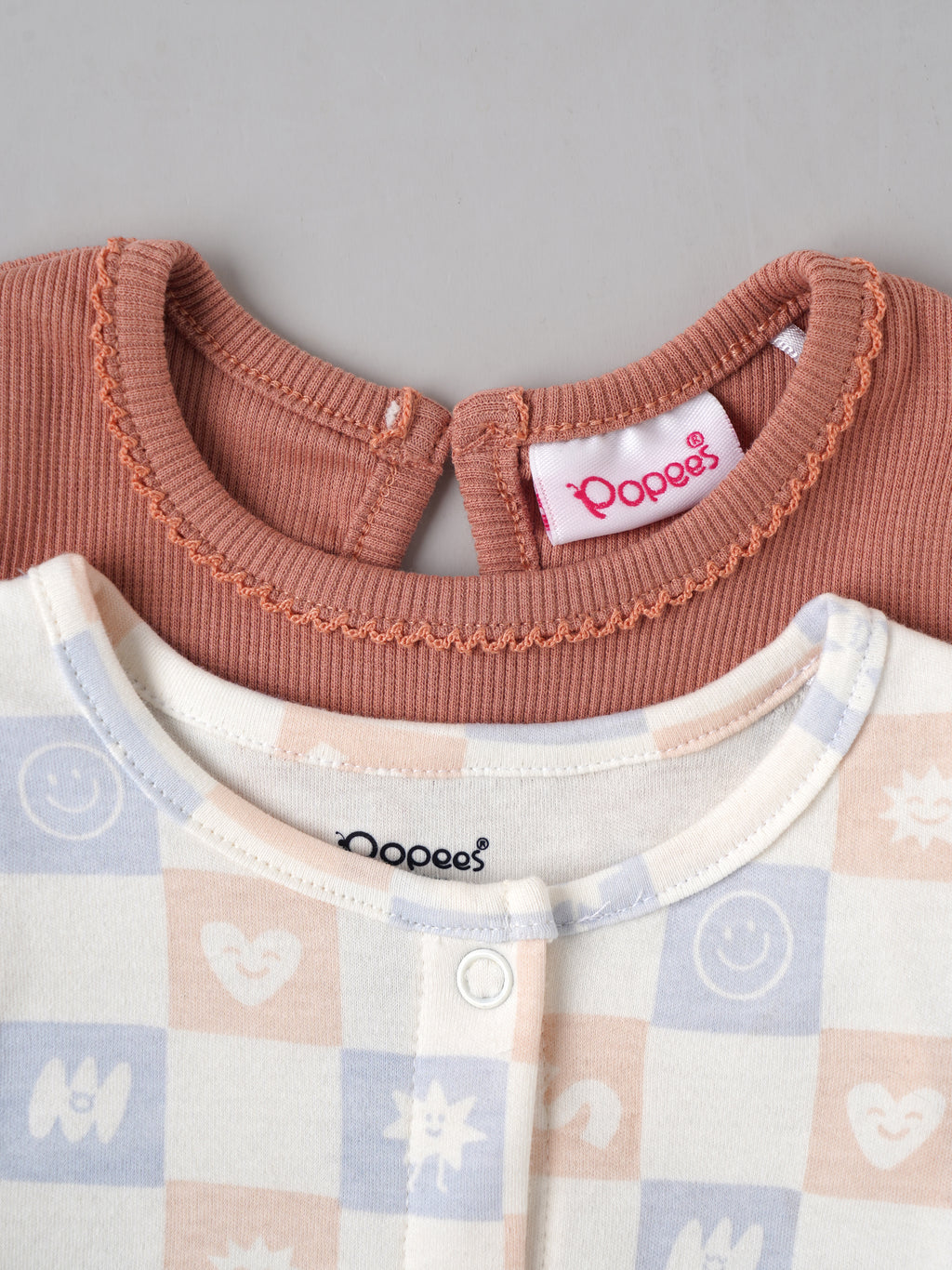 Popees Baby Girls 2-Piece T-Shirt Set | Rust Ribbed Half Sleeve Top and Printed Sleeveless Front-Open Top| 0-9 Months