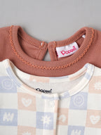 Popees Baby Girls 2-Piece T-Shirt Set | Rust Ribbed Half Sleeve Top and Printed Sleeveless Front-Open Top| 0-9 Months