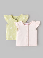 Popees Baby Girls Soft Sleeveless Top Set | Cute Printed & Solid Flutter Sleeve Tops | Pack of 2| 0-9 Months