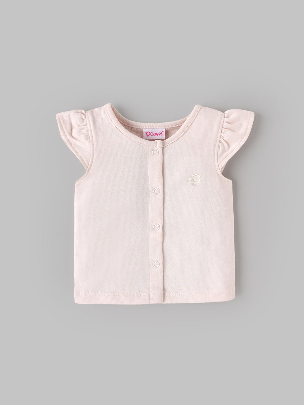 Popees Baby Girls 2-Piece Top Set | White Floral Printed |Light Pink Button| 0-9 Months