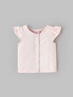 Popees Baby Girls 2-Piece Top Set | White Floral Printed |Light Pink Button| 0-9 Months