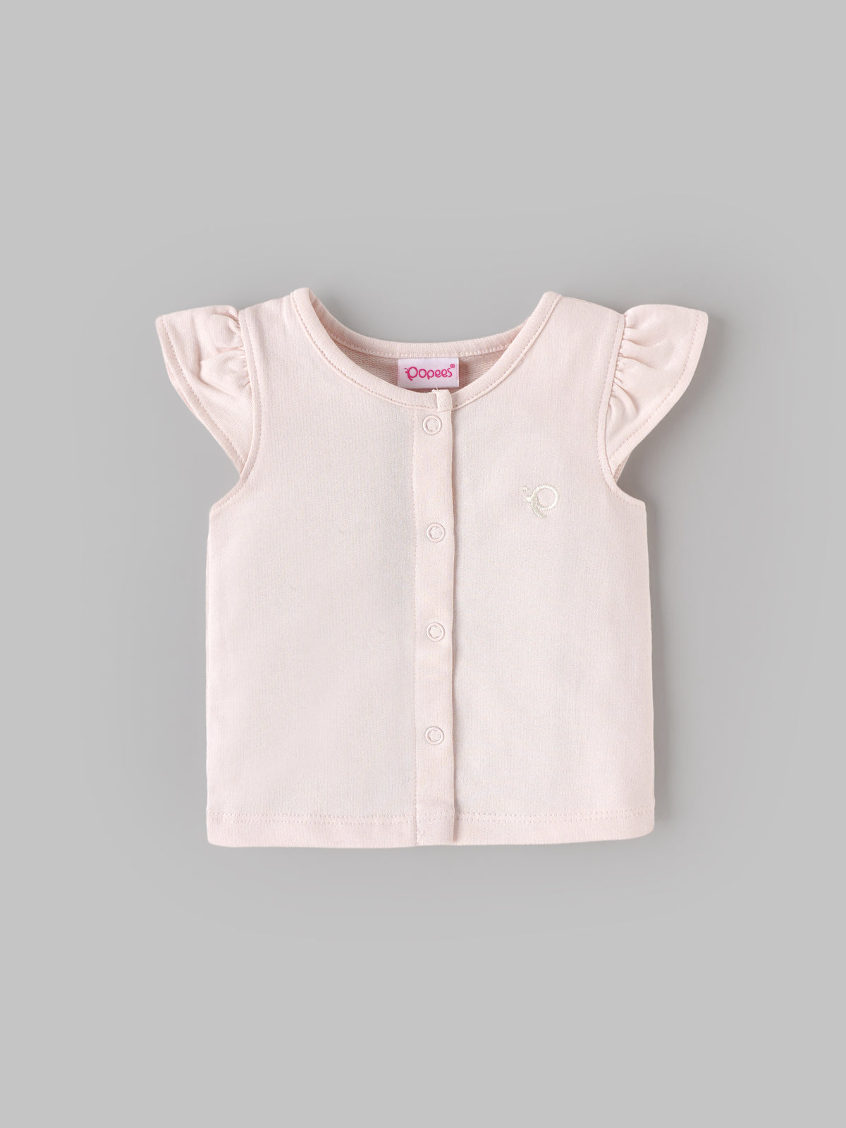 Popees Baby Girls 2-Piece Top Set | White Floral Printed |Light Pink Button| 0-9 Months
