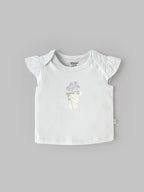 Popees Baby Girls 2-Piece Top Set | White Floral Printed |Light Pink Button| 0-9 Months