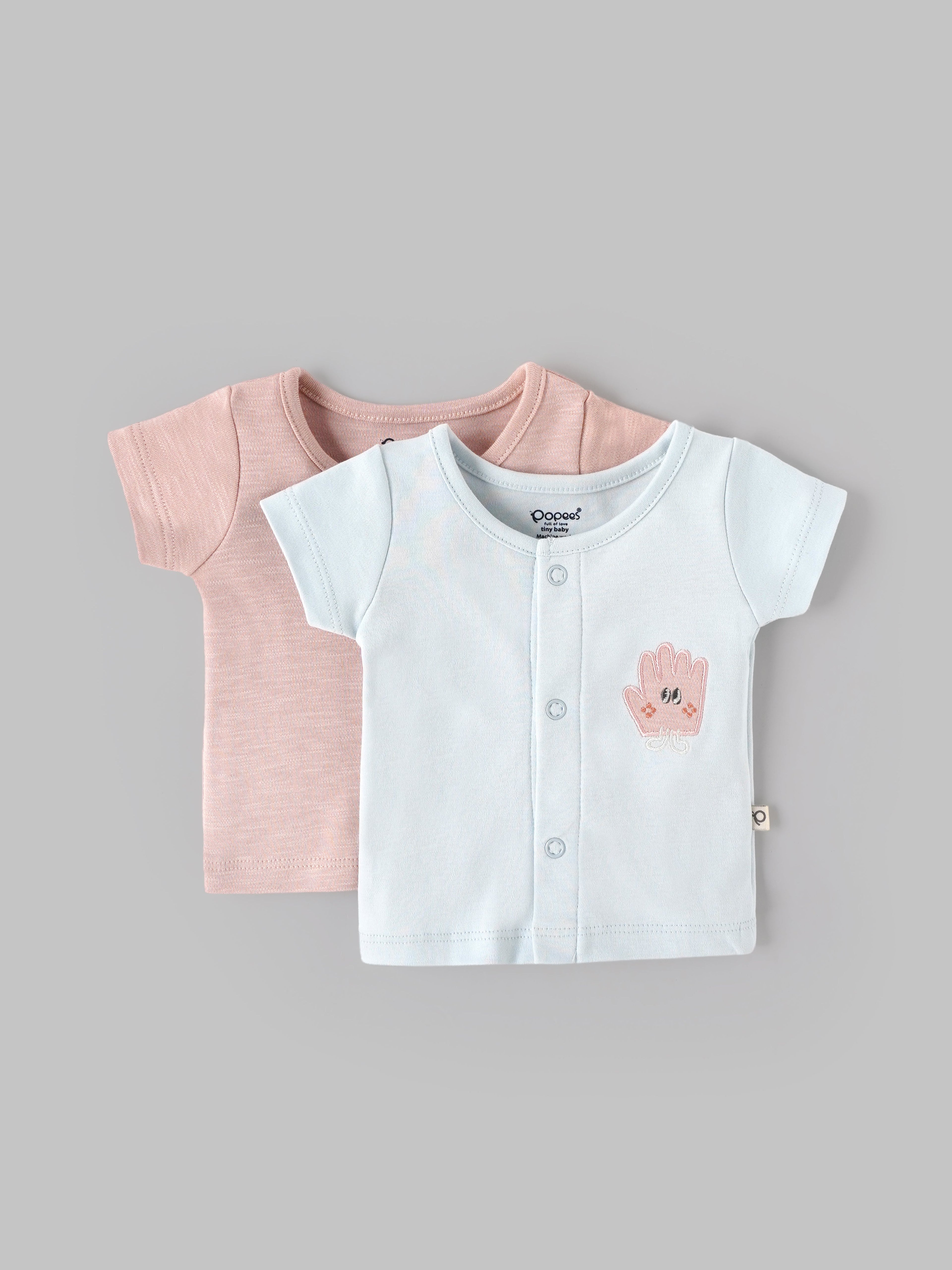 Popees Baby Cotton T-Shirt Combo Set, Soft Breathable Round Neck Snap Button Casual Wear Tops| Tiny Baby, Newborn – 6 Months