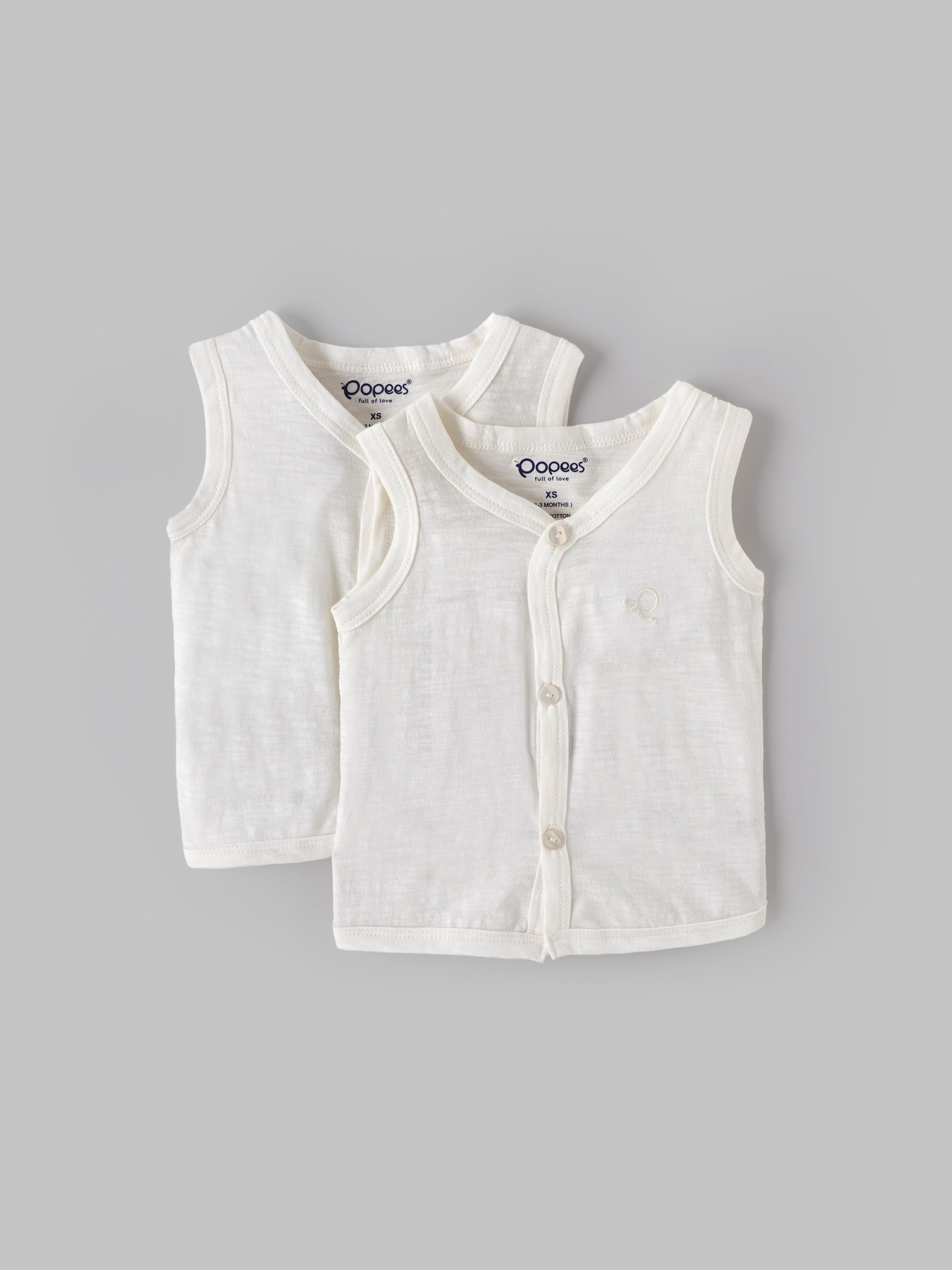 Popees Baby Unisex Cotton Jhabla Pack of 2|Soft Sleeveless Front Button Newborn Top |Tiny Baby, NB–6M