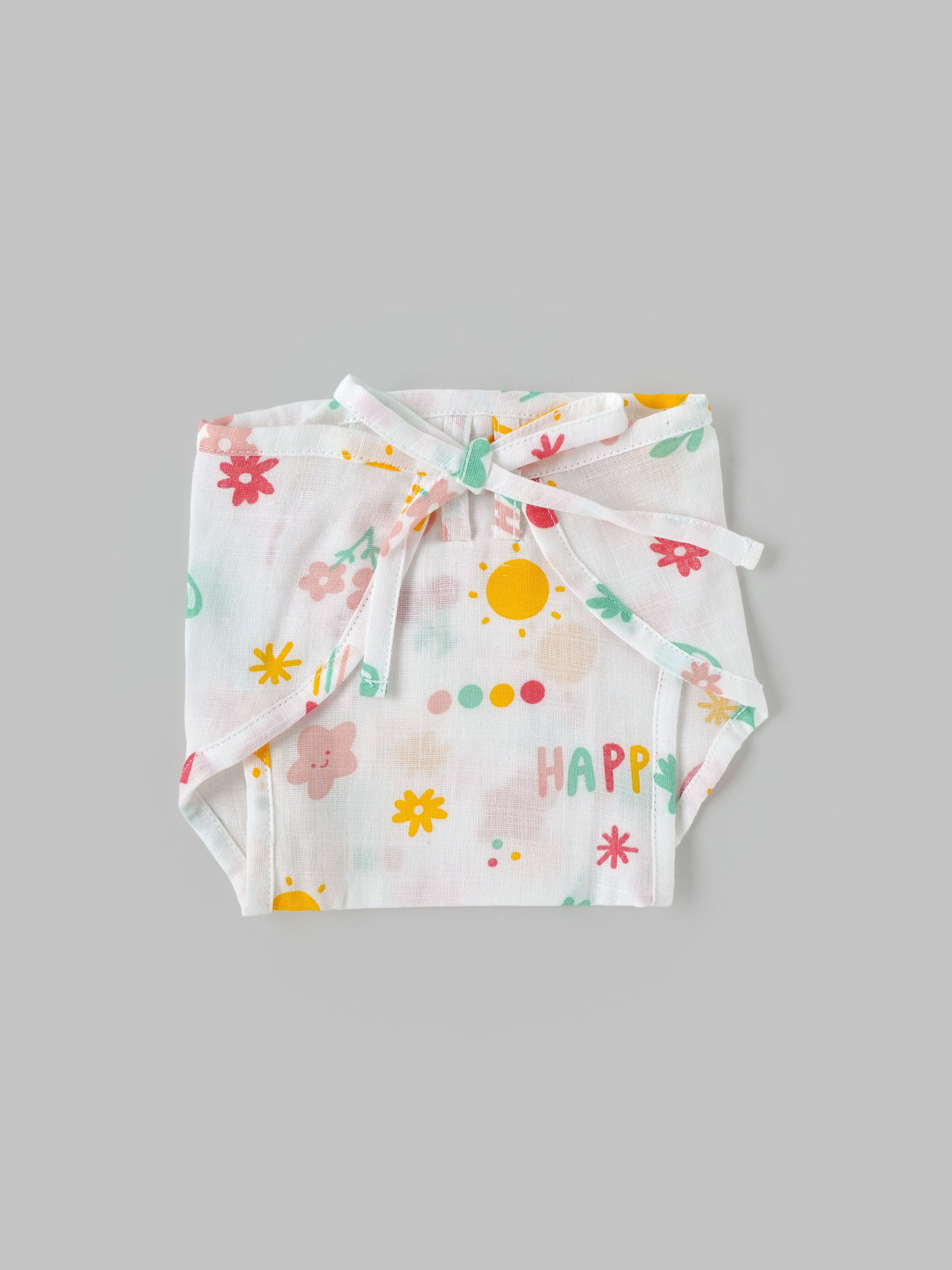 Popees Baby Cotton Muslin Nappy Pack of 2|Soft Tie-Up Reusable Cloth Diaper for Newborns
