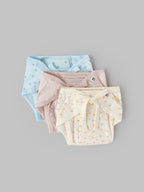 Popees Baby Printed Cotton Nappy Pack of 3 |Soft Tie-Up Diaper Cover |Newborn 0–1M