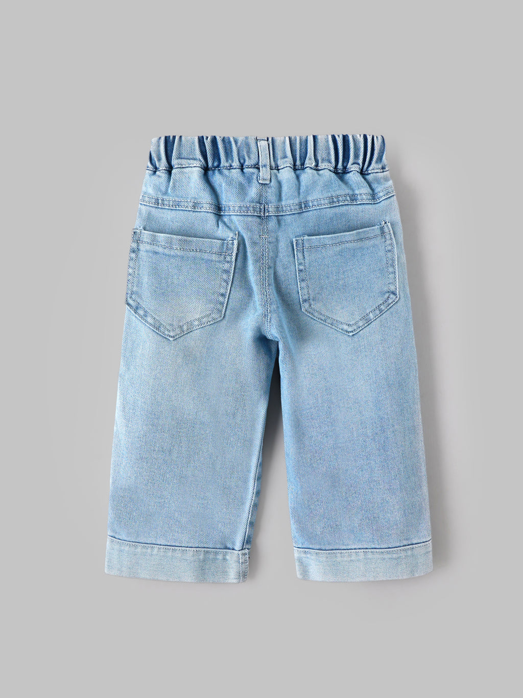 Popees Baby Girls Light Blue Denim Jeans with Elastic Waistband, Front Pockets & Cherry Embroidery | 6-36 Months
