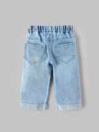 Popees Baby Girls Light Blue Denim Jeans with Elastic Waistband, Front Pockets & Cherry Embroidery | 6-36 Months