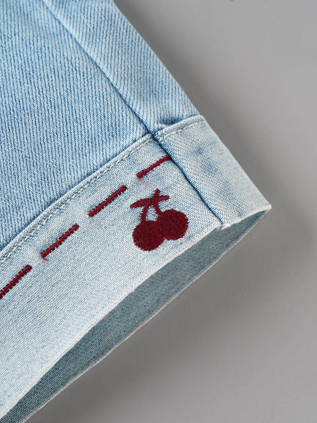 Popees Baby Girls Light Blue Denim Jeans with Elastic Waistband, Front Pockets & Cherry Embroidery | 6-36 Months
