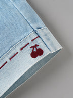 Popees Baby Girls Light Blue Denim Jeans with Elastic Waistband, Front Pockets & Cherry Embroidery | 6-36 Months