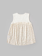 Popees Baby Girls Cream Sleeveless Dress | Cute Bow Print Gathered Dress with Round Neck| 0-9 Months