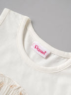 Popees Baby Girls Cream Sleeveless Dress | Cute Bow Print Gathered Dress with Round Neck| 0-9 Months