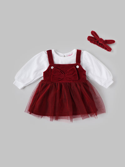 Popees Soft & Stylish Party Wear Dress with Bow & Headband (3–24 Months)for Baby Girls