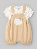 Popees Baby Girls Soft & Stylish Floral Printed Dungaree Set | Cute Ruffle Sleeve Top with Bow Detail Pocket & Matching Dungaree | 6-18 Months