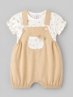 Popees Baby Girls Soft & Stylish Floral Printed Dungaree Set | Cute Ruffle Sleeve Top with Bow Detail Pocket & Matching Dungaree | 6-18 Months