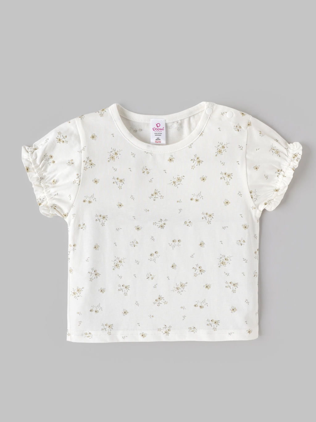 Popees Baby Girls Soft & Stylish Floral Printed Dungaree Set | Cute Ruffle Sleeve Top with Bow Detail Pocket & Matching Dungaree | 6-18 Months