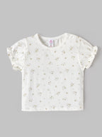 Popees Baby Girls Soft & Stylish Floral Printed Dungaree Set | Cute Ruffle Sleeve Top with Bow Detail Pocket & Matching Dungaree | 6-18 Months