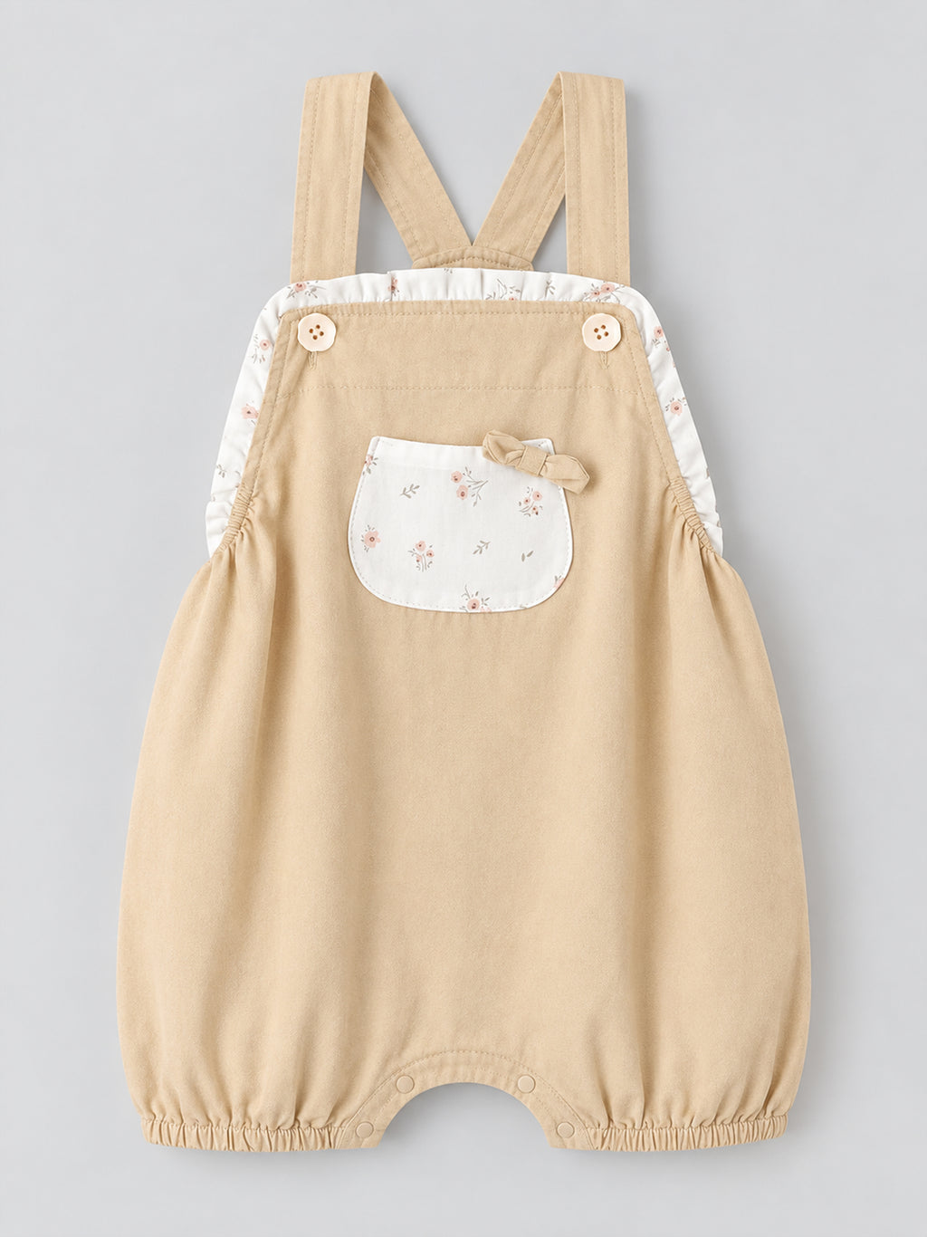 Popees Baby Girls Soft & Stylish Floral Printed Dungaree Set | Cute Ruffle Sleeve Top with Bow Detail Pocket & Matching Dungaree | 6-18 Months