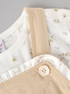 Popees Baby Girls Soft & Stylish Floral Printed Dungaree Set | Cute Ruffle Sleeve Top with Bow Detail Pocket & Matching Dungaree | 6-18 Months
