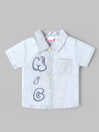 Popees Boys Illusion Blue Co-ord Set | Half Sleeve Printed Shirt & Navy Shorts | 9M–4Y