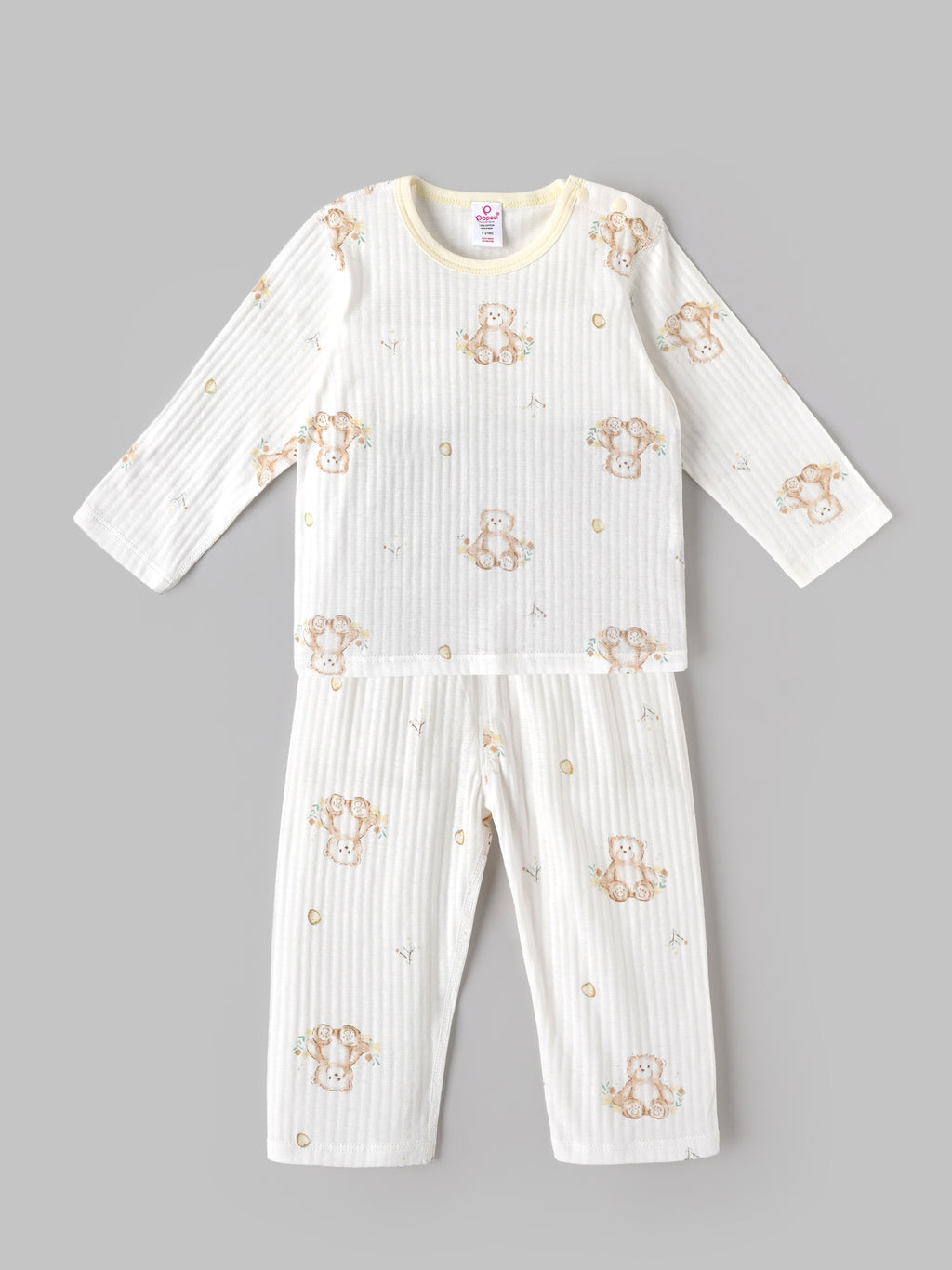 Popees Baby Boys Soft & Comfortable Teddy Bear Printed Top & Pant Set | Full Sleeve Ribbed Top with Matching Pants | 1–4 Years